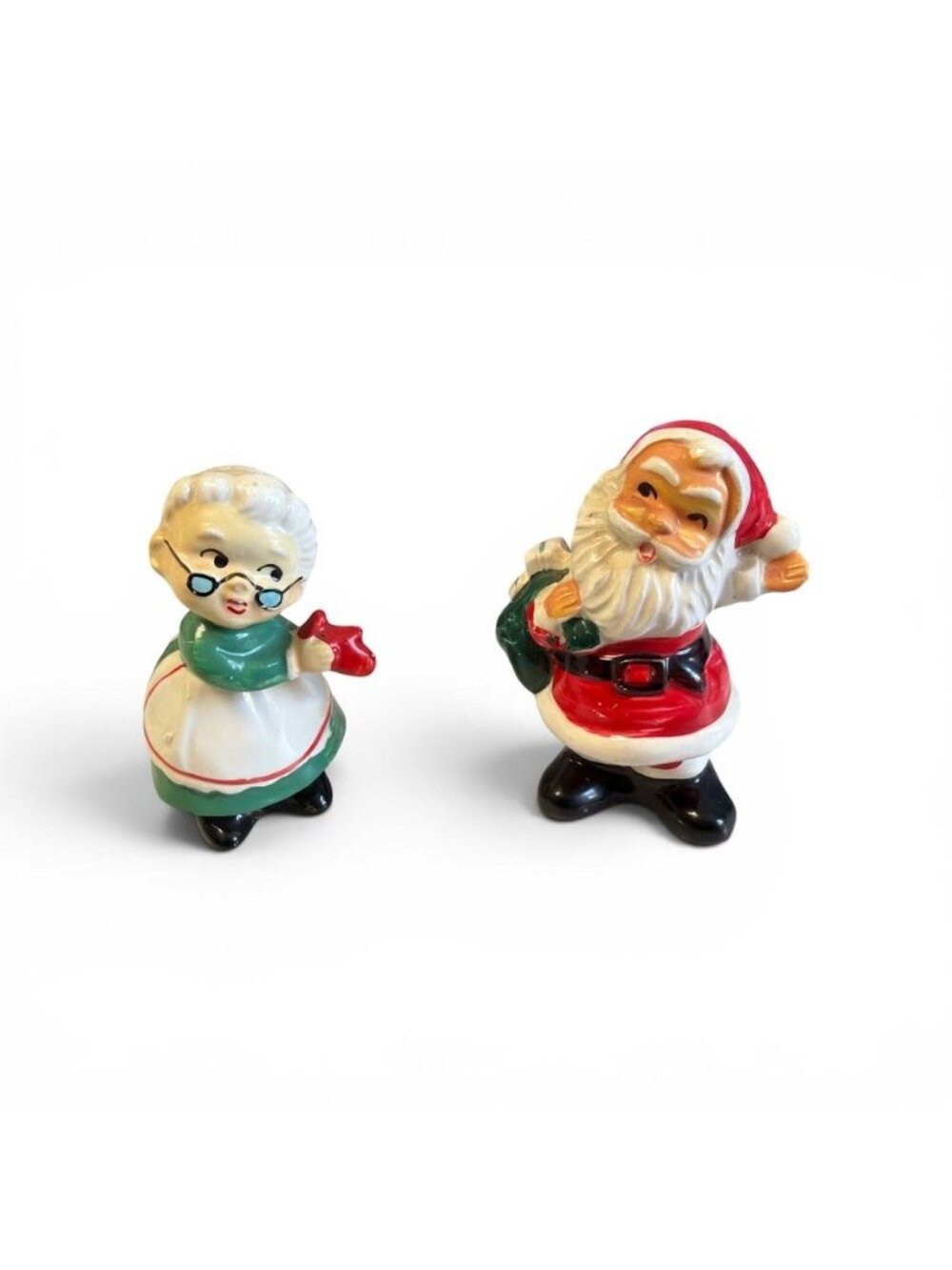 Vintage Santa & Mrs. Claus Ceramic Salt & Pepper Shakers Hand-Painted Collectibl